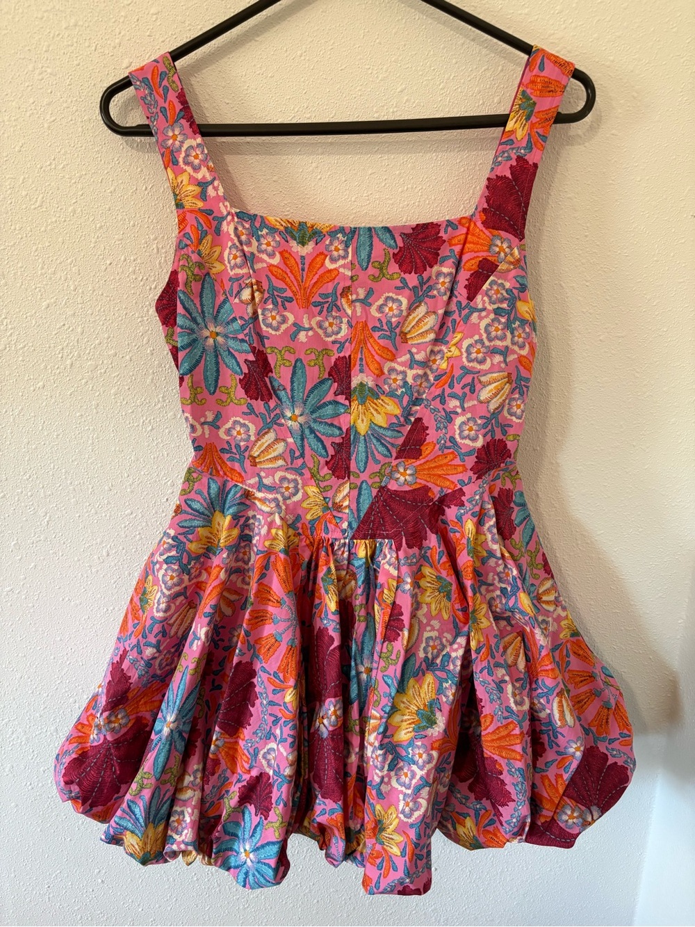 Olivaceous Women's Pink Floral Cotton Bubble Mini Dress